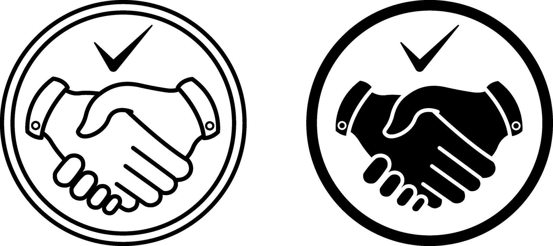 Handshake icons. Black and White Icons of Handshaking Friends, Acquaintances, or Business Partners. Business and Teamwork Concept vector