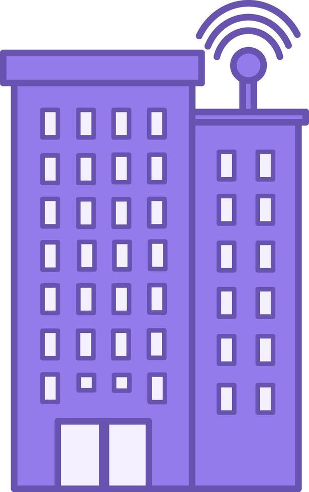 Network Building Color Icon. Icon of a High Multi-Storey Building with an Antenna Distributing Internet. Smart House. Technology Concept vector