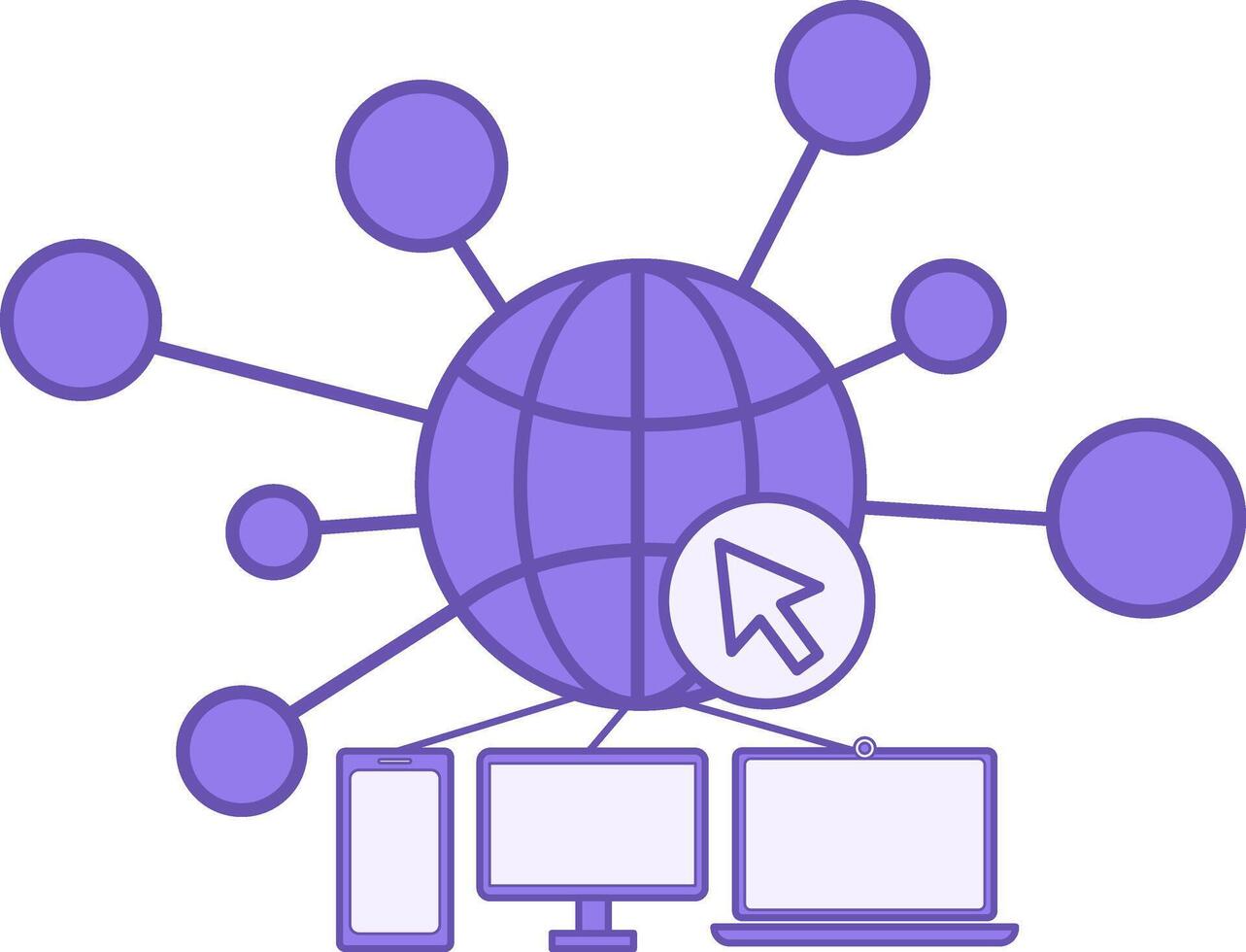 de colores web icono. icono de planeta, red, computadora ratón cursor, y conectado artilugio. programación y codificación concepto vector