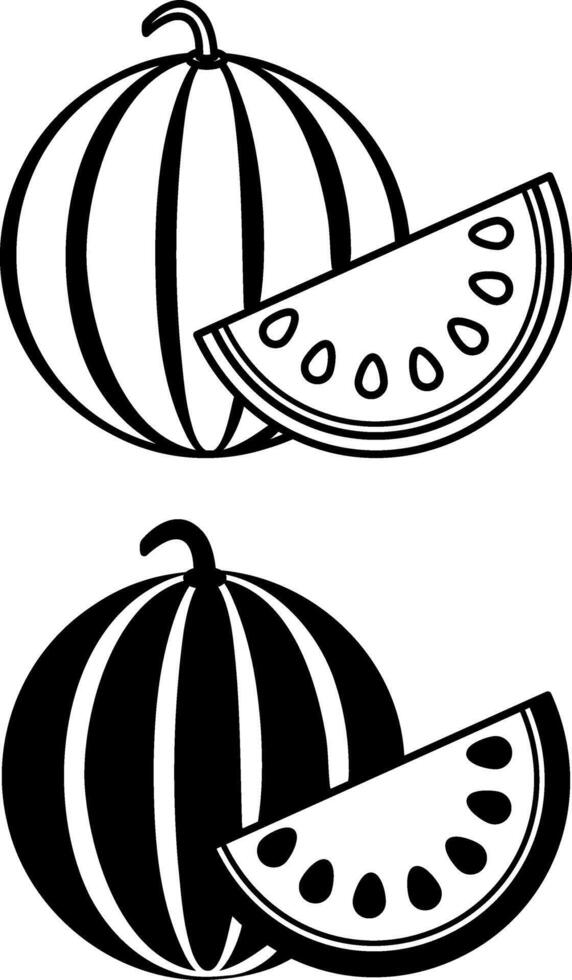 Watermelon icons. Black and White Icons of Sweet and Tasty Dessert. Summer Food. Summer and Fruit Concept vector
