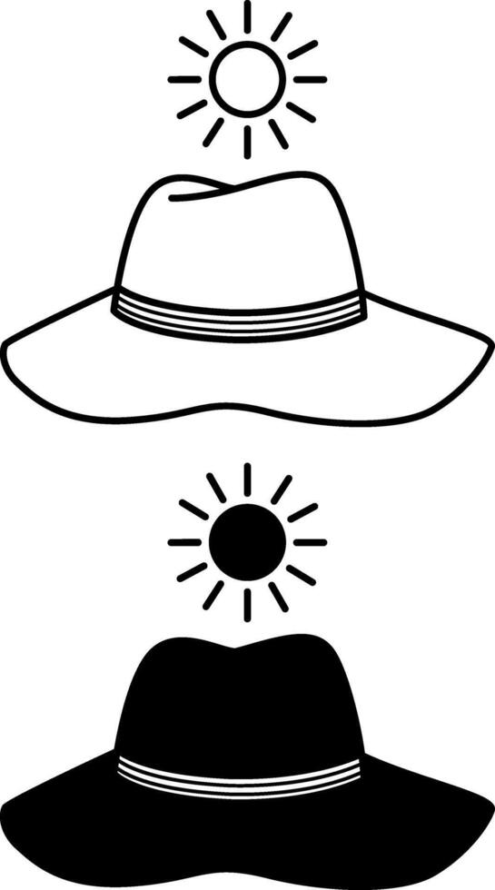 Summer Hat icons. Black and White Beachwear Icons. Summer Accessory vector