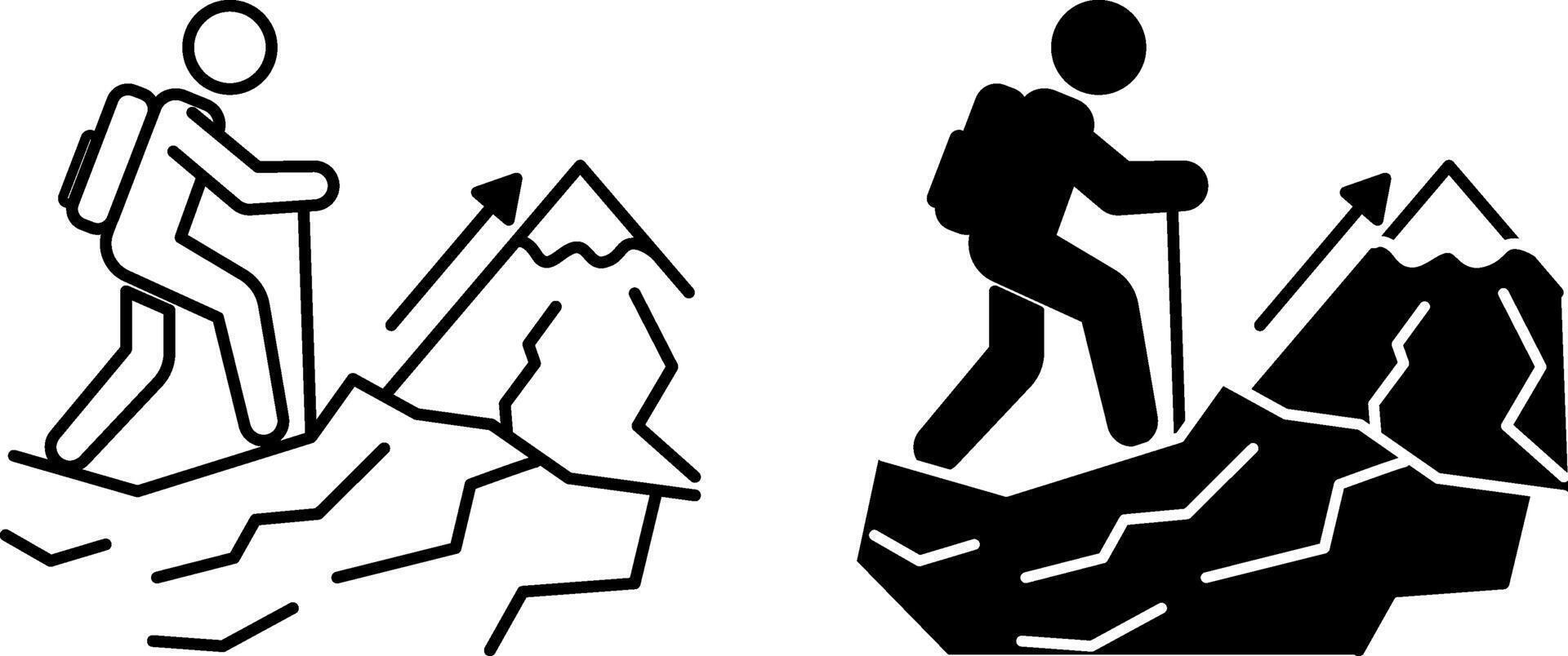 Climb Icons. Black and White Icons. Mountaineer Climbing Hard-to-reach Mountain. Sports and Active Leisure. Adventure and Tourism Concept vector