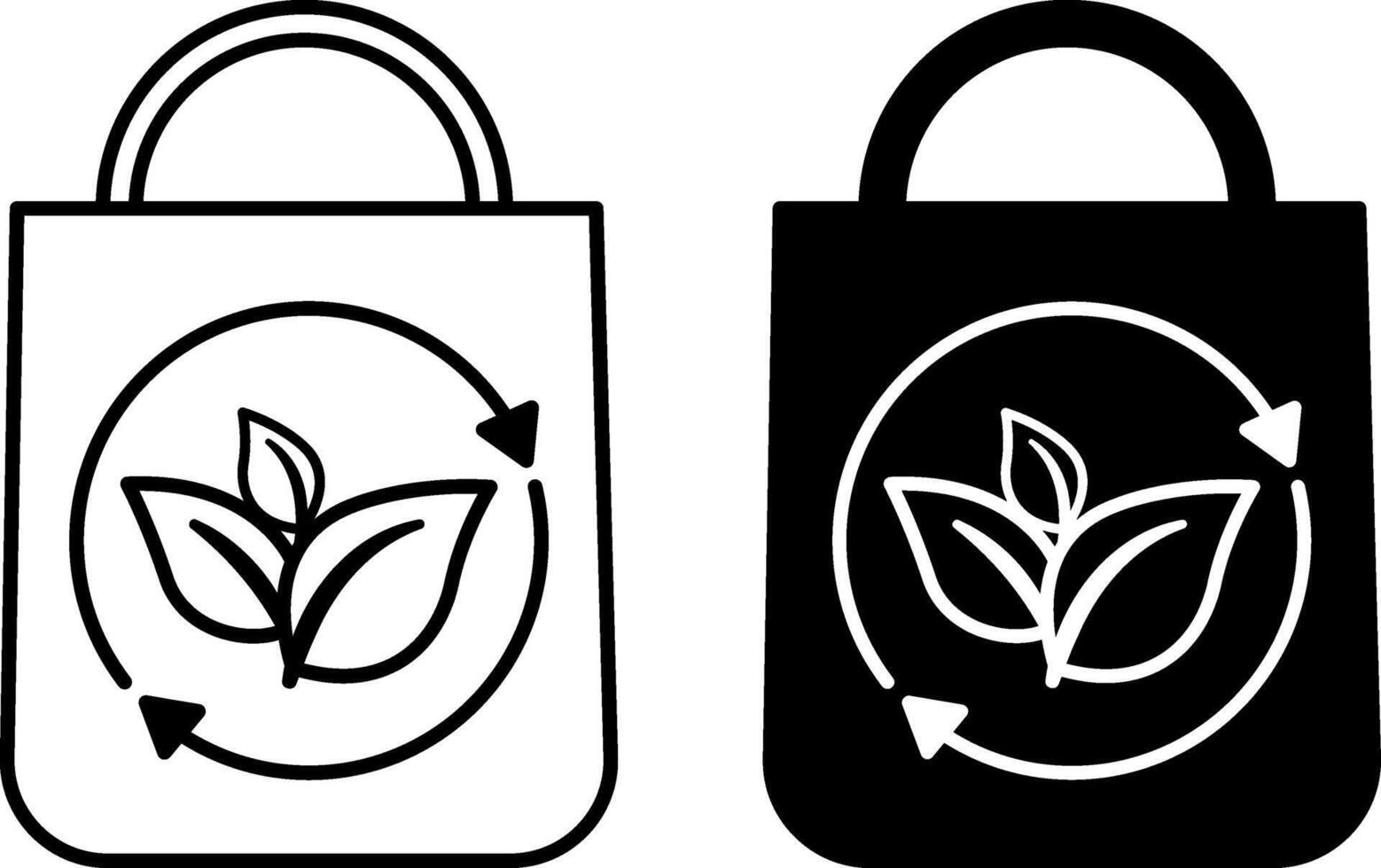 Reusable Bags Icons. Black and White Icons. Ecological Package with Leaves. Ecology and Environmental Protection Concept vector