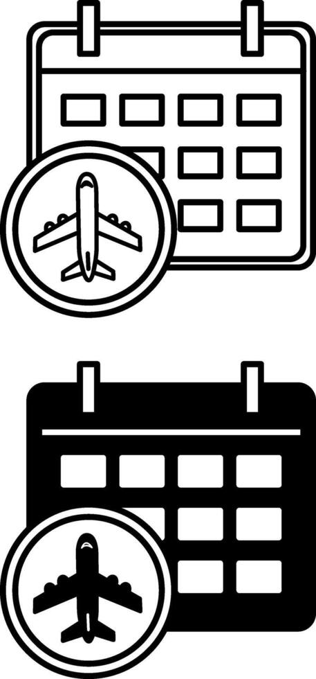 Booking icons. Black and White Icons. Calendar and Airplane. Flight date. Travel and Vacation Concept vector