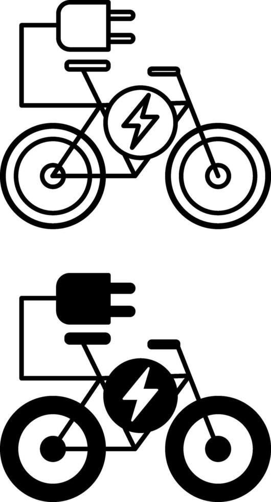 Electric bike icons. Black and White Icons of Electric Bicycle with Charger. Ecology and Environmental Protection Concept vector