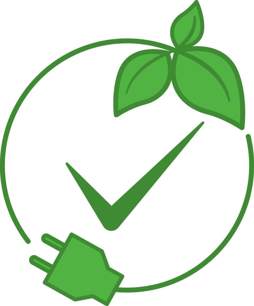 Green Zero Emission Icon. Icon of Leaf and Electric Charger. Ecology and Environmental Protection Concept vector