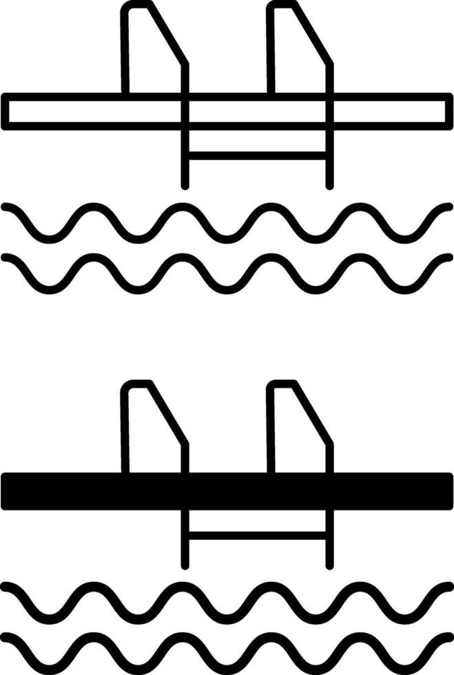 Pool icons. Black and White Icons. Pool with Ladder and Water. Travel and Vacation Concept vector