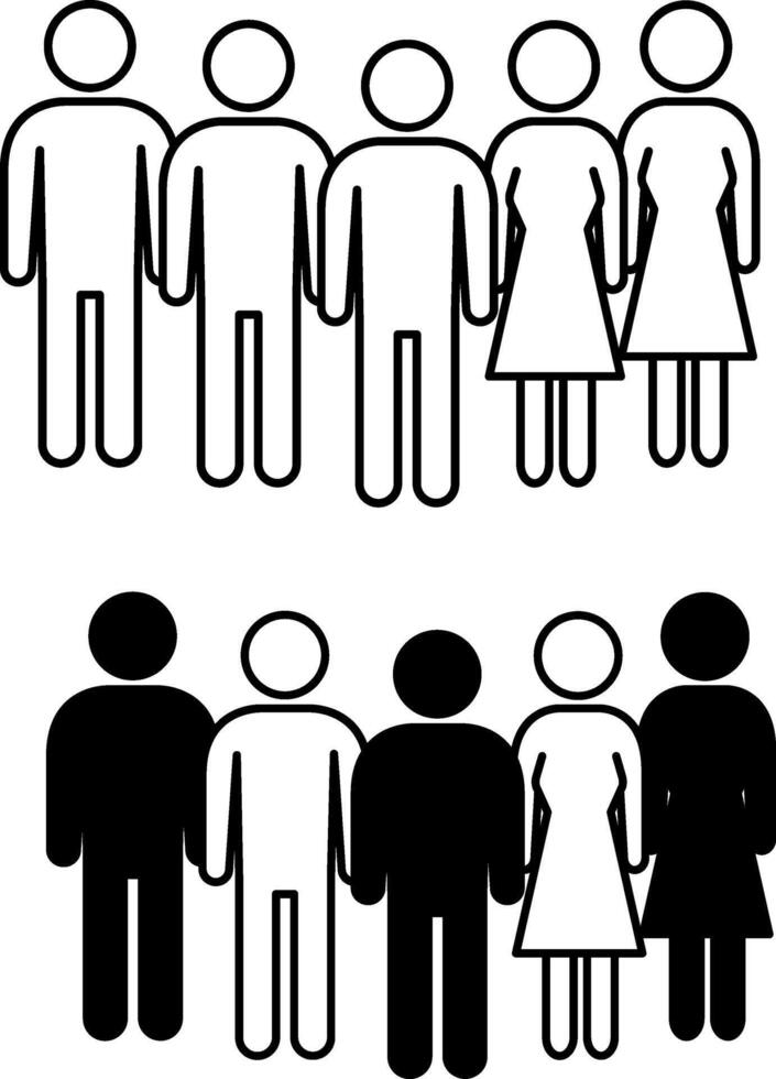 People Icons. Black and White Icons of Crowd of People. Corporate Team Group. Concept of Unity of Personnel or Group of People vector