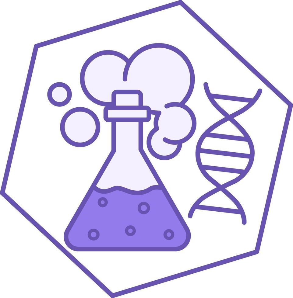 Science Color Icon. Icon of Flask with Chemicals and Spiral Genetic DNA vector
