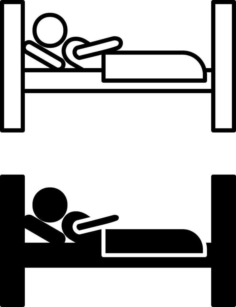 Hostel icons. Black and White Icons. Sleeping Man in Bed with Blanket and Pillow. Travel and Vacation Concept vector