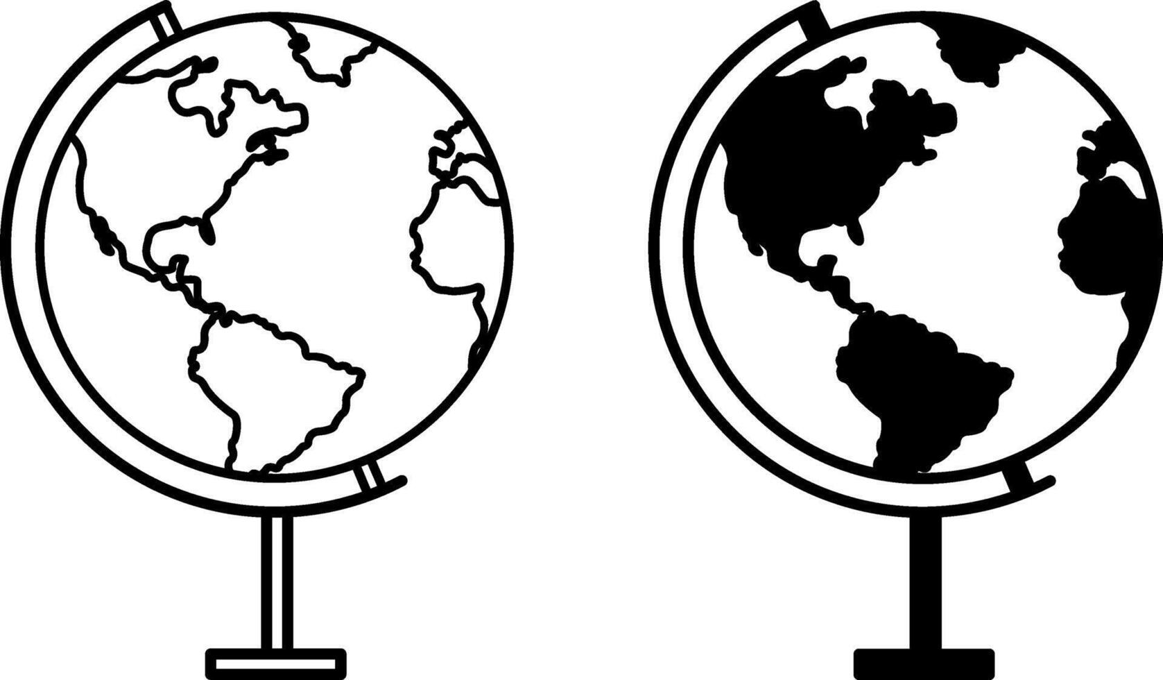 Globe icons. Black and White Earth Globe Icons. Travel and Vacation Concept vector