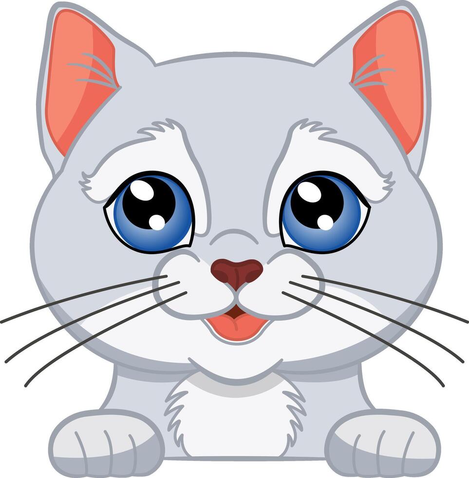 Funny Kitten. Illustration of a Little Cat with Blue Eyes vector