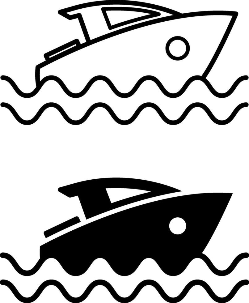 Boat icons. Black and White Icons. Boat Floating on the Waves. Travel and Vacation Concept vector