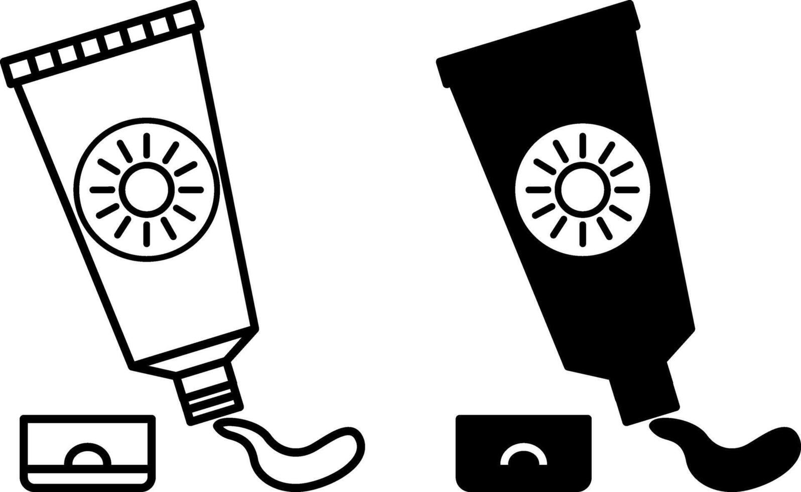 Sunscreen icons. Black and White Icon of Open Tube with Sunscreen. Protecting Skin from Ultraviolet Light. Summer and Vacation Concept vector