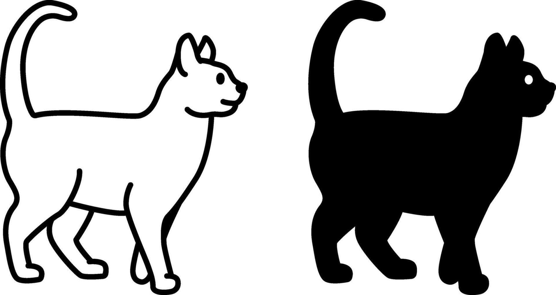 Cat Icons. Black and White Icons of Graceful Walking Cat. Pet Concept vector
