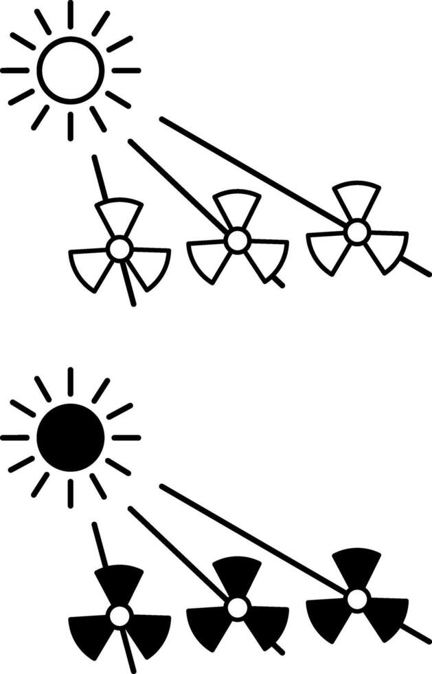 Solar Irradiance Icons. Black and White Icons. Sun and Radiation on Rays. Human Health Hazard. Climate Change Concept vector