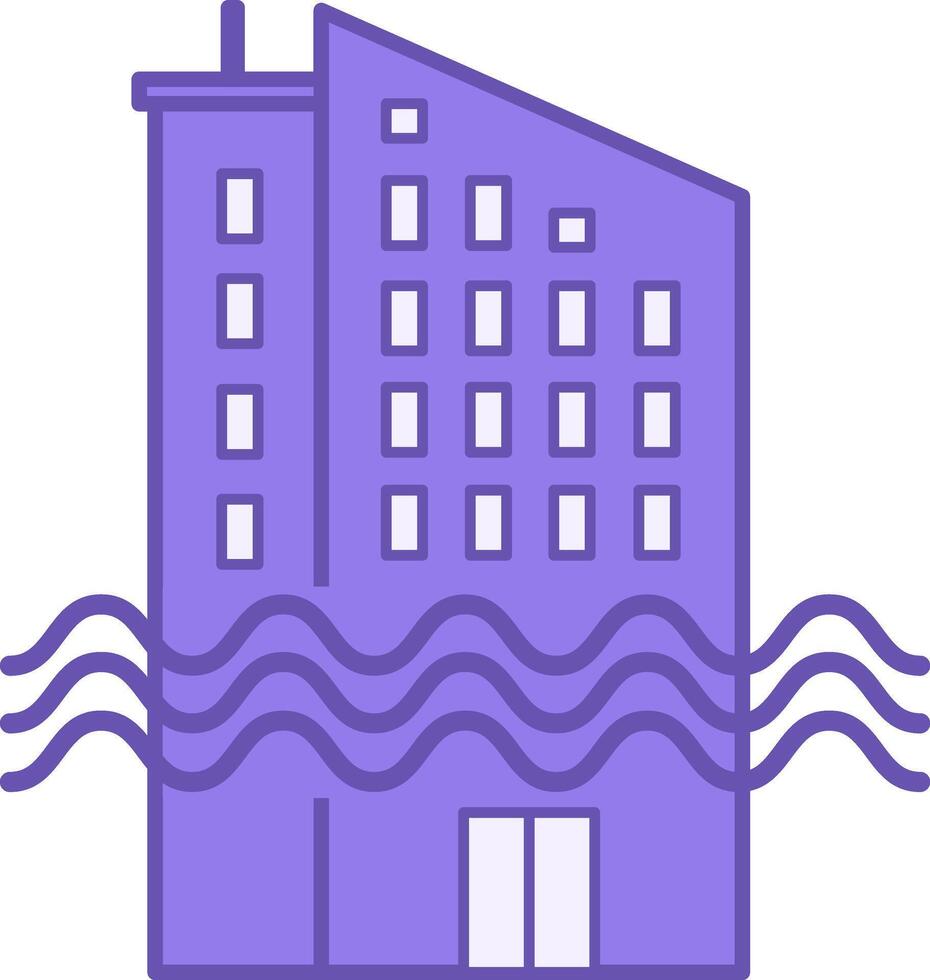 Sea Level Rise Color Icon. Icon Flood. Multi-Storey Building Goes Under Water. Ecological Problem. Climate Change Concept vector