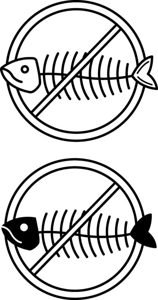 Extinction of Species Icons. Black and White Fish Skeleton Icons. Ecological Problem. Climate Change Concept vector