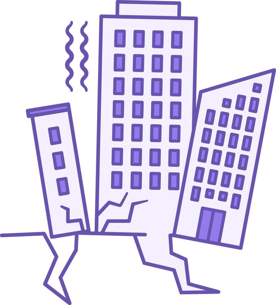Color Earthquake Icon. Destroyed Multi-Storey Buildings. Natural Disaster, Ecological Problem. Climate Change Concept vector