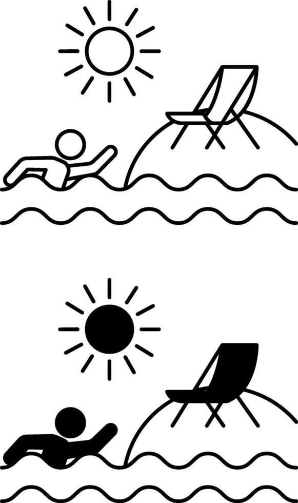 Summer icons. Black and White Icons. Beach Chair, Sun, and Floating Man. Vacation and Travel Concept vector