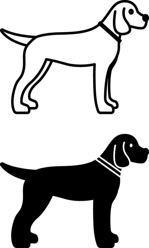 Dog Icons. Black and White Icons. Young Dog with Collar. Pet Concept vector