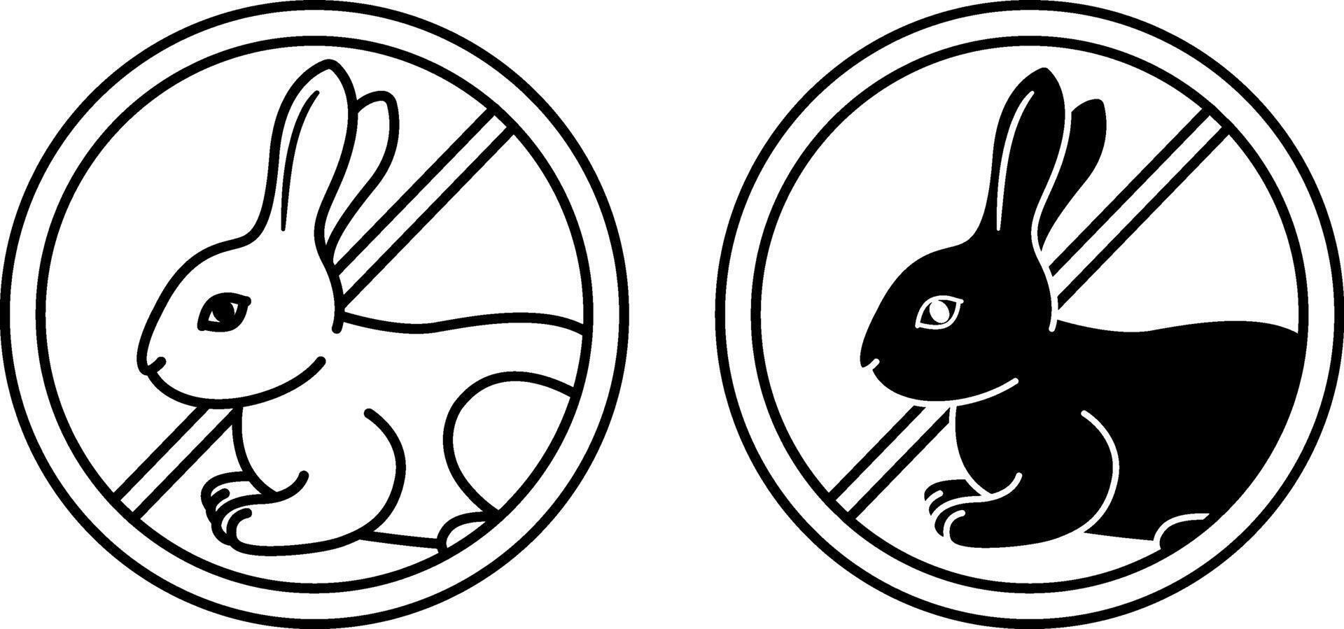 Not Tested on Animals Icons. Black and White Rabbit Icons. Cruelty-Free Label. Label, Tag, Emblem, Stamp for Vegan Natural Eco-Cosmetics vector