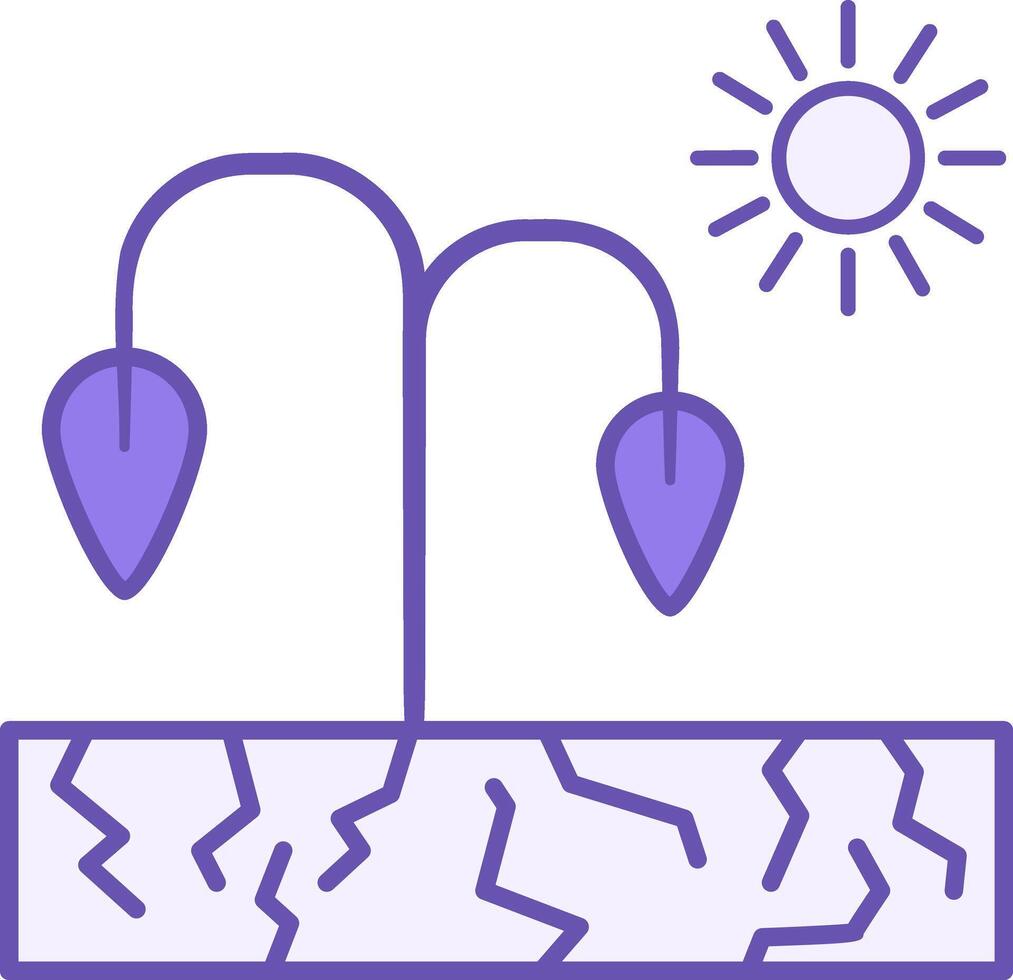 Drought Color Icon. Sun and Wilted Plants on Dry Land. No Water. Ecological Problem. Climate Change Concept vector