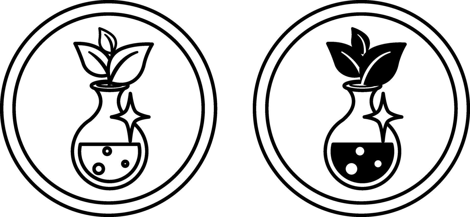 Non toxic Icons. Black and White Icons. Chemical Flask with Leaves. No Chemical Elements. Tag, Label for Natural and Organic Cosmetics vector