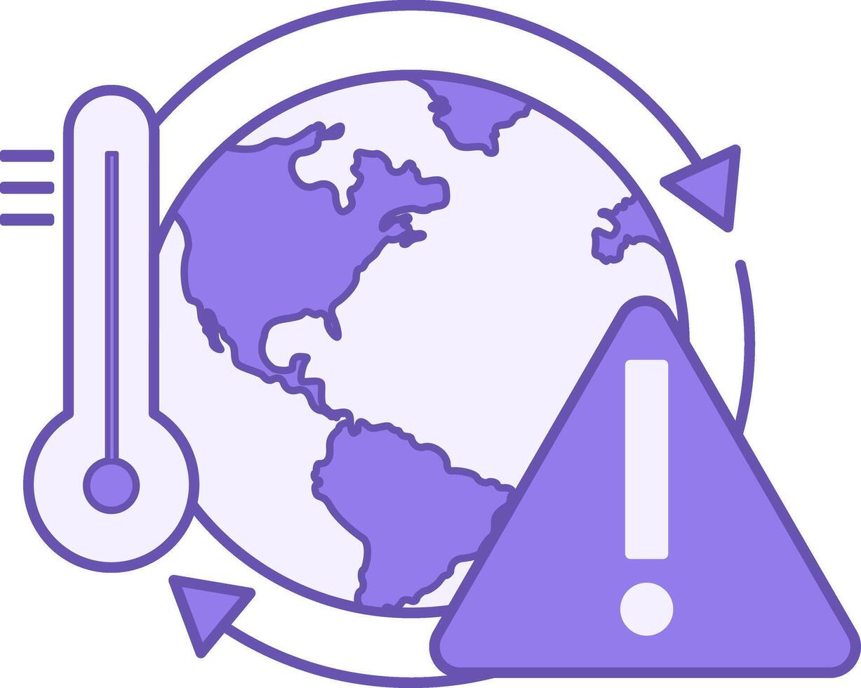 Colored Climate Change Icon. Earth, Thermometer, and Danger Sign. Global Warming. Ecological Problem vector