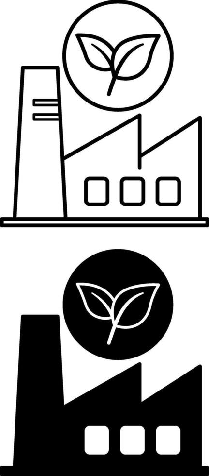 Industrial Ecology Icons. Black and White Icons of Industrial Building and Leaves. Ecology and Environmental Protection Concept vector