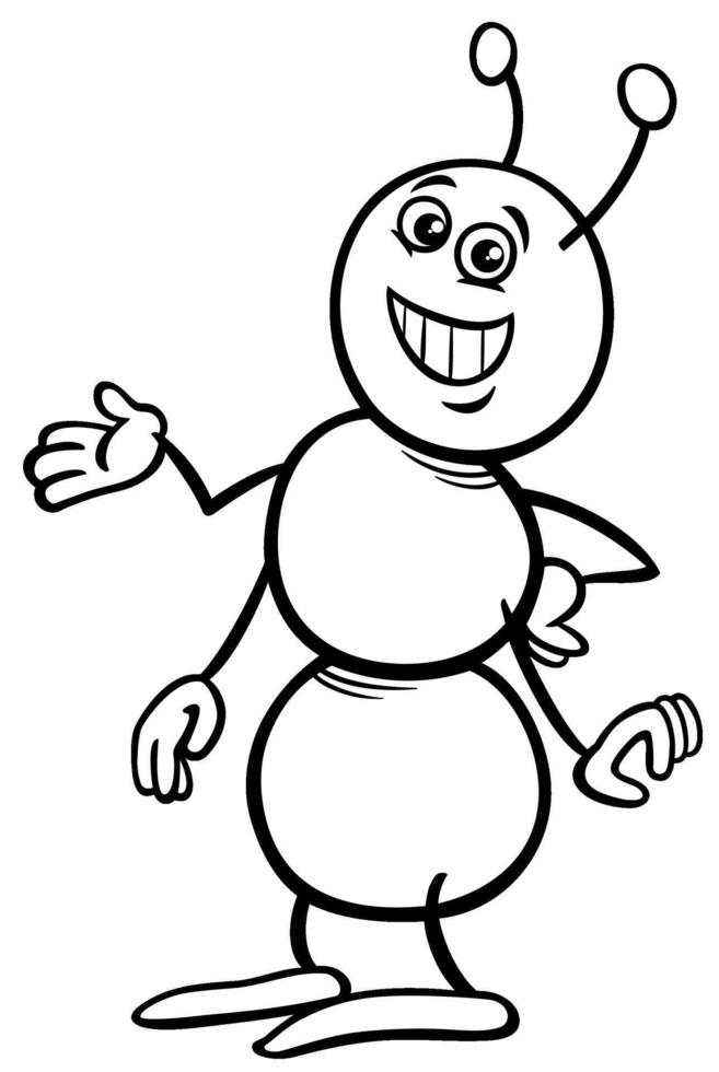 funny cartoon ant insect comic animal character coloring page vector