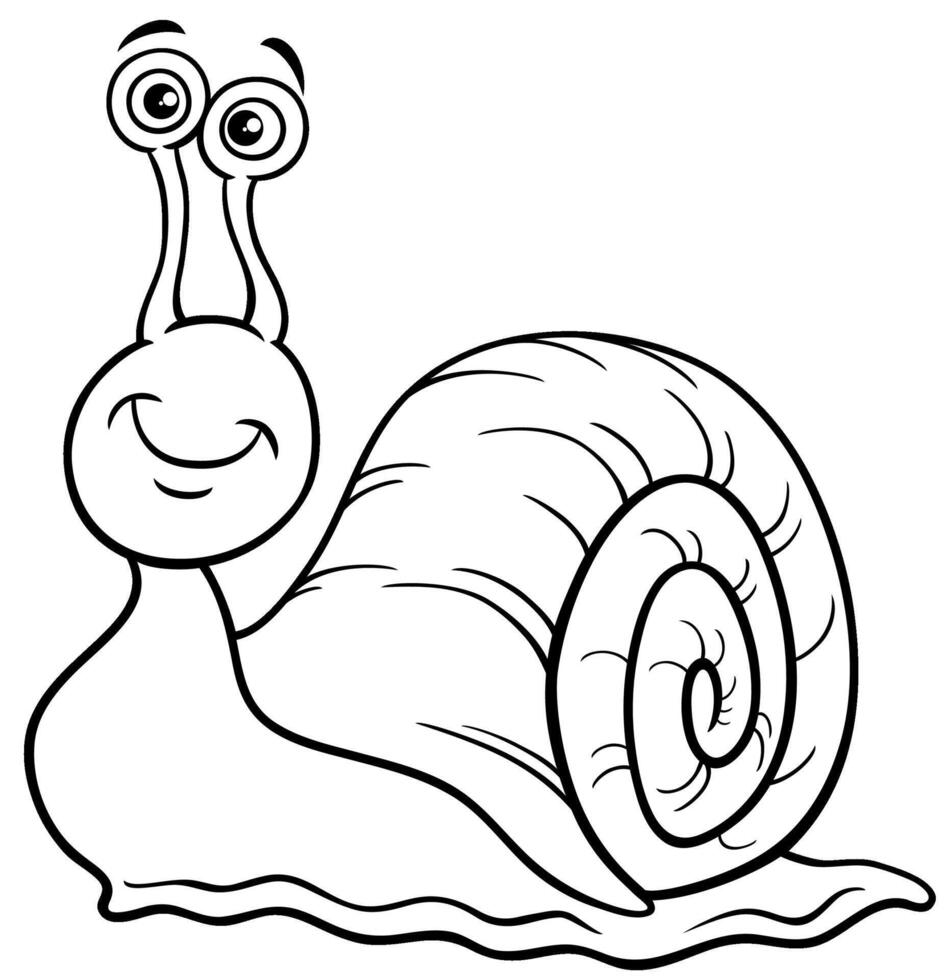 funny cartoon snail animal character coloring page vector