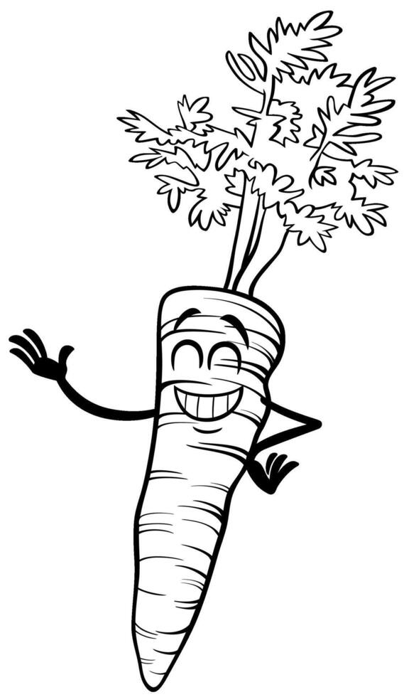 happy cartoon carrot vegetable character coloring page vector