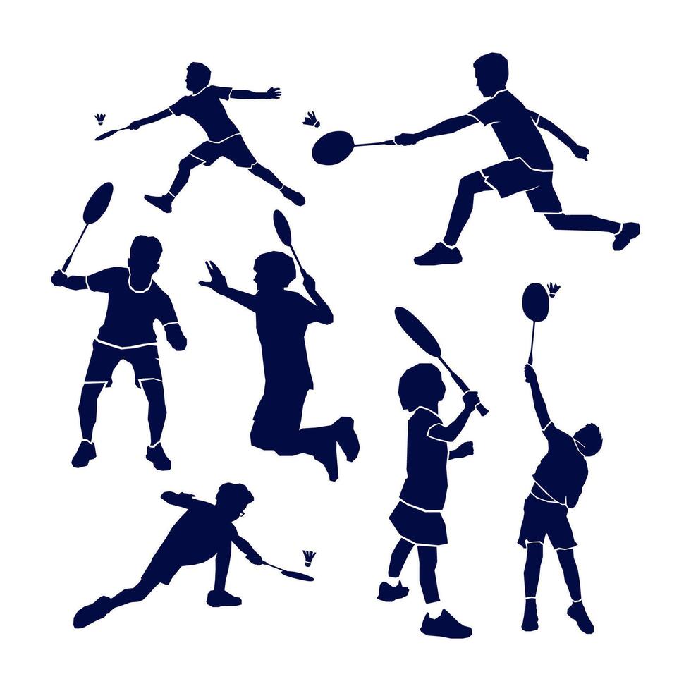 Boy playing badminton style silhouette logo vector