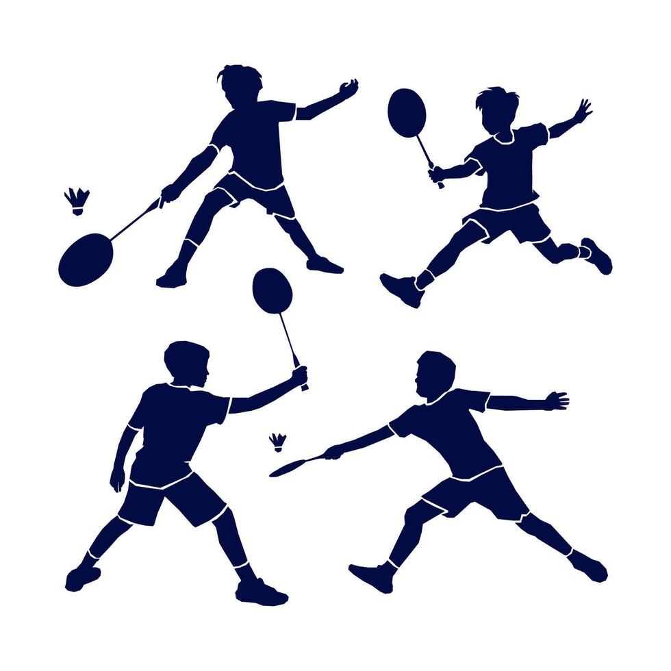 silhouette kids playing badminton art collection vector