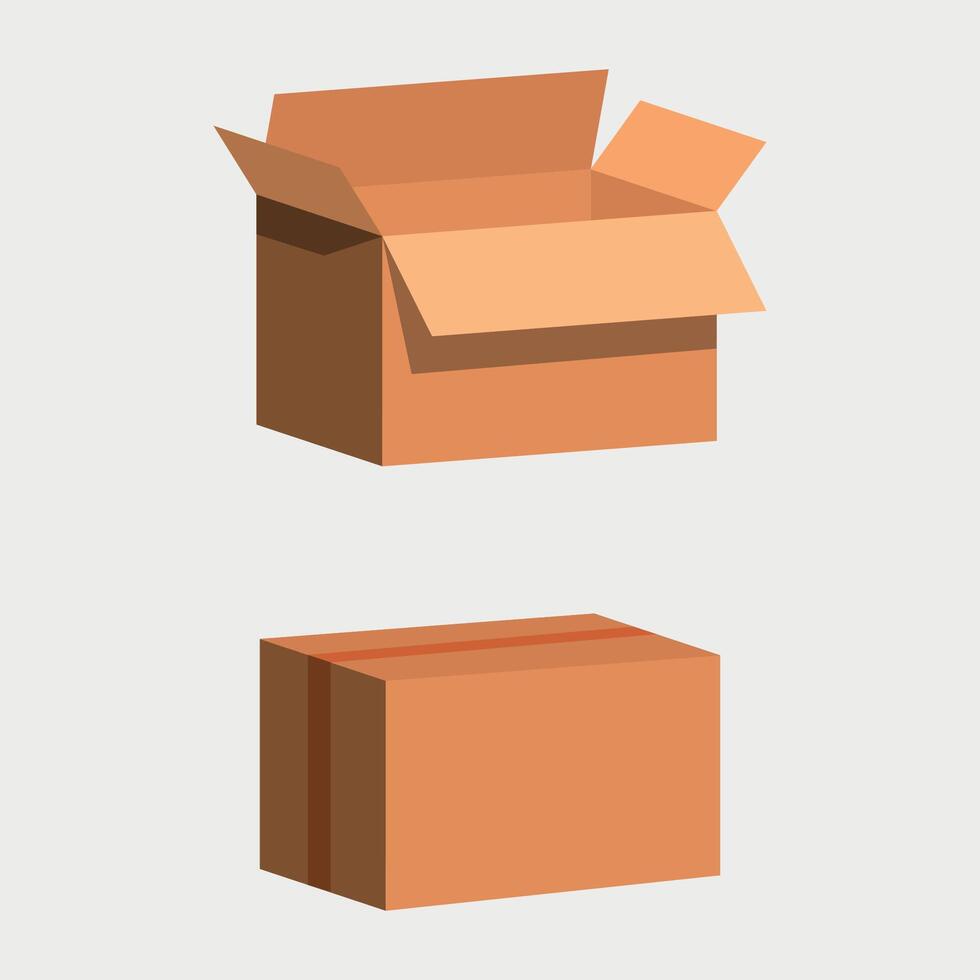 Brown cardboard unbox carton box packet. vector