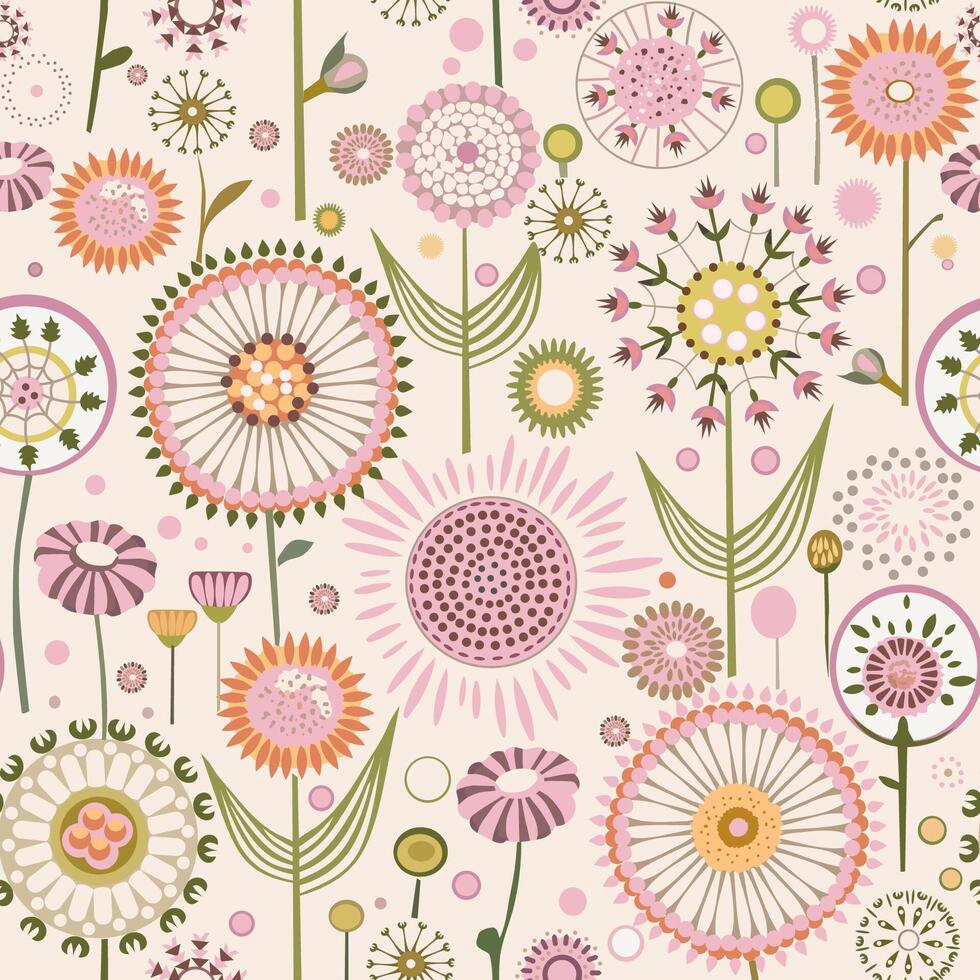 dandelions in a meadow in a delicate toned pattern vector