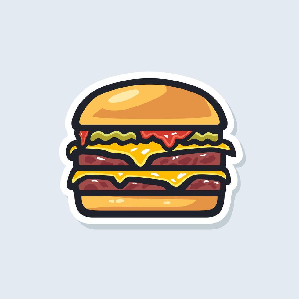 Double Cheese Burger illustration template. Can be used for labels, badges, advertisements, or signs. Delicious fast food sticker design. vector