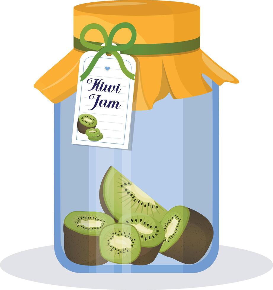 Kiwi jam in a jar. Kiwi confiture. food illustration in cartoon flat style. Breakfast. illustration vector