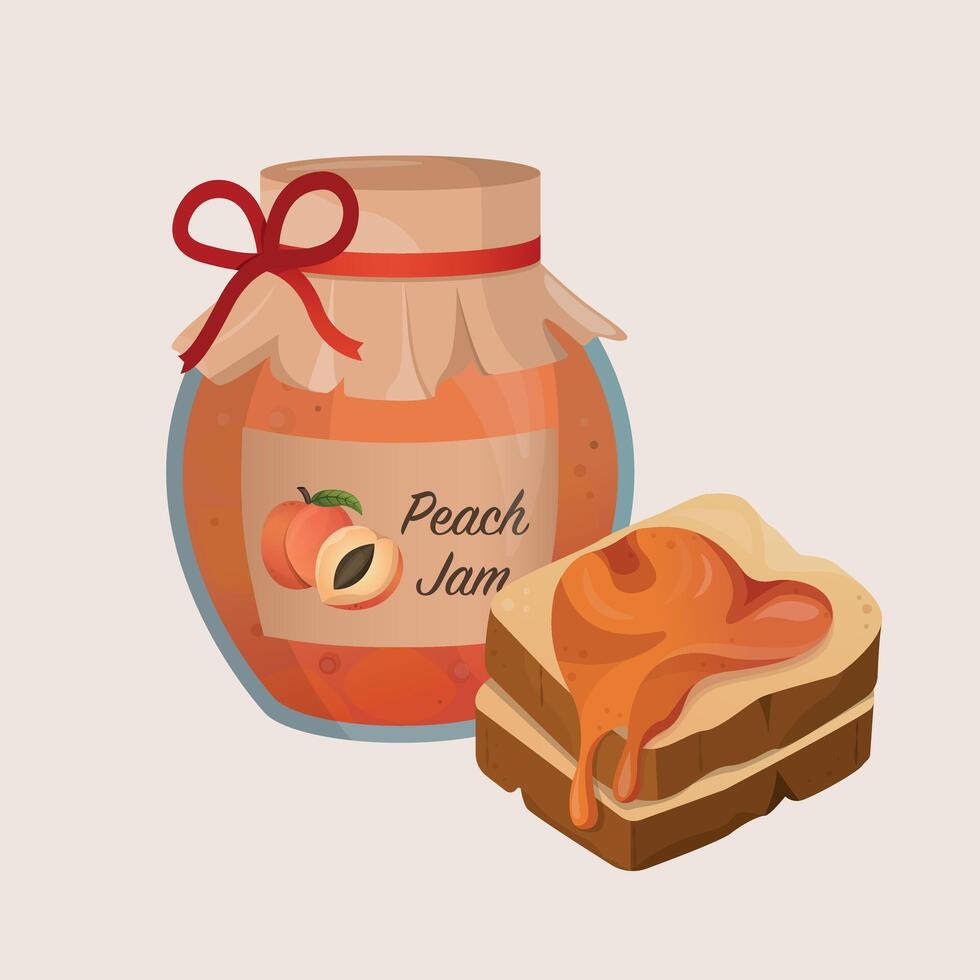 Bread toasts and peach jam. Tasty and sweet breakfast. . illustration vector