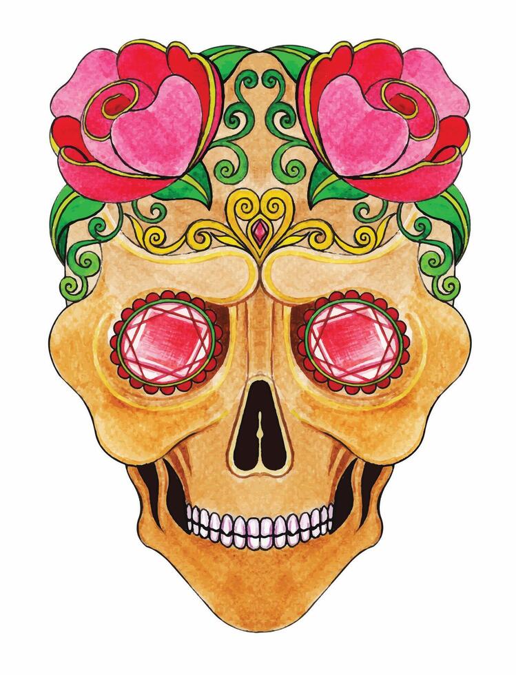 Skull and rose eyes gem day of the dead design by hand drawing on paper and make graphic . vector