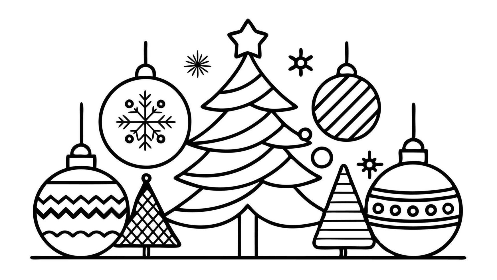Colorful Christmas ornaments with a decorated tree in a festive winter setting, showcasing holiday spirit and joy during the Christmas season vector