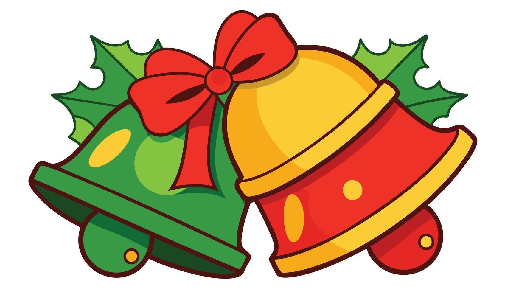 Colorful Christmas bells decorated with ribbons and holly, symbolizing festive celebration during the holiday season vector