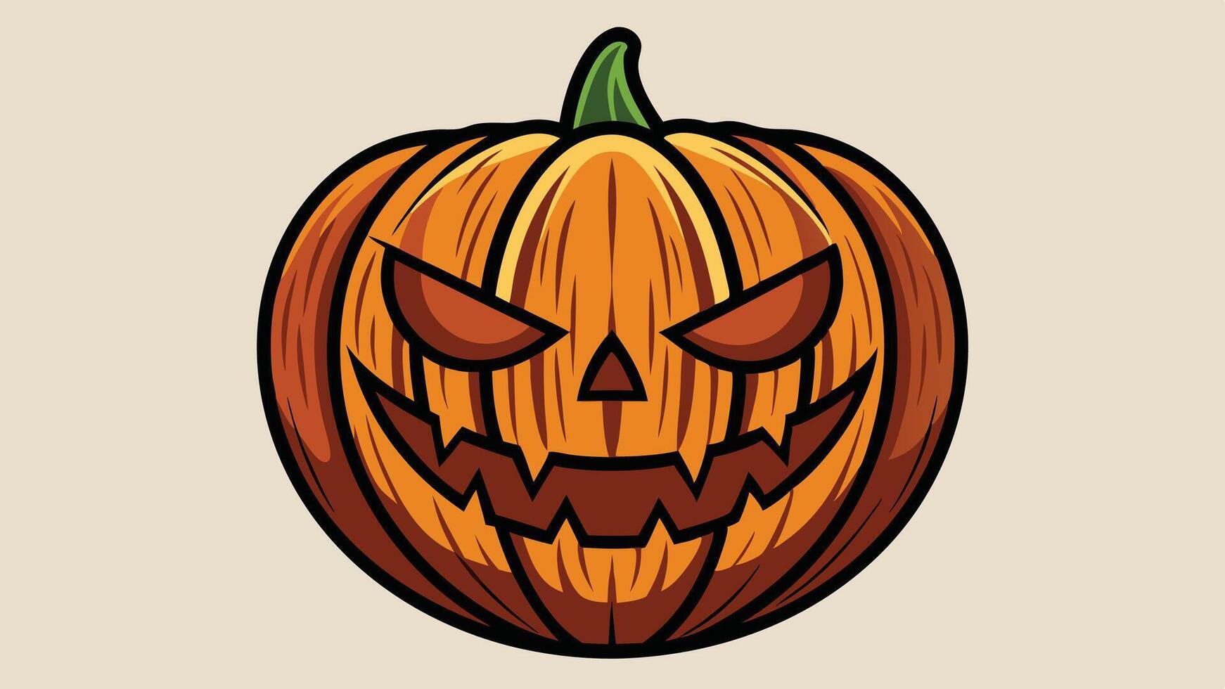 A spooky Halloween pumpkin with a menacing grin and glowing eyes, showcasing traditional autumn colors, designed to evoke a festive atmosphere during the fall season vector