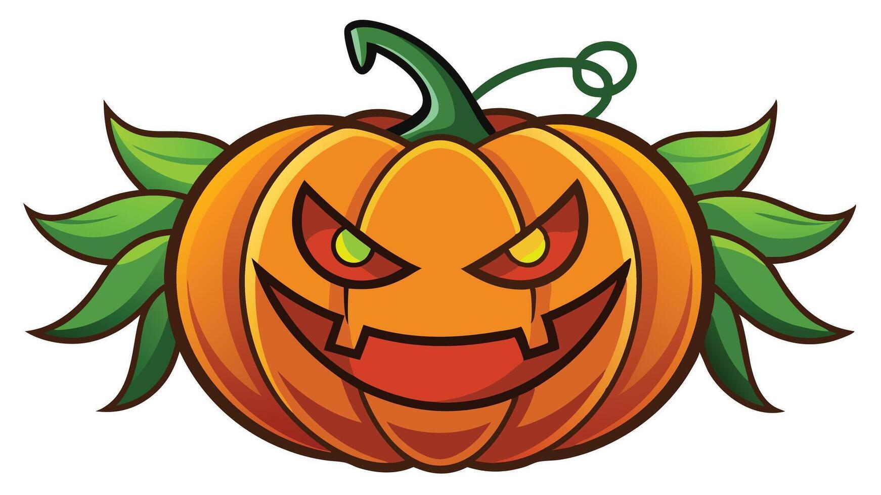 A whimsical carved pumpkin with sharp features and glowing eyes, set against a vibrant orange background, capturing the essence of Halloween festivities and autumn celebrations vector