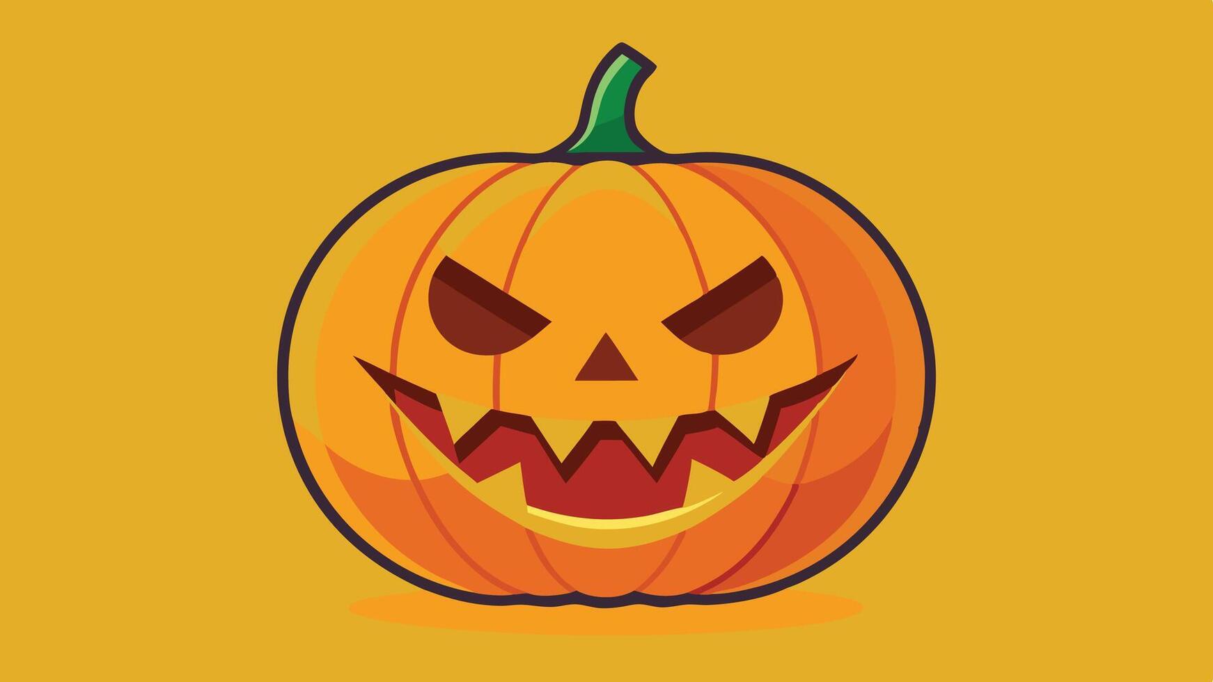 A menacing jack o' lantern with a sinister grin sits against a bright orange background, perfect for Halloween celebrations and autumn festivities vector
