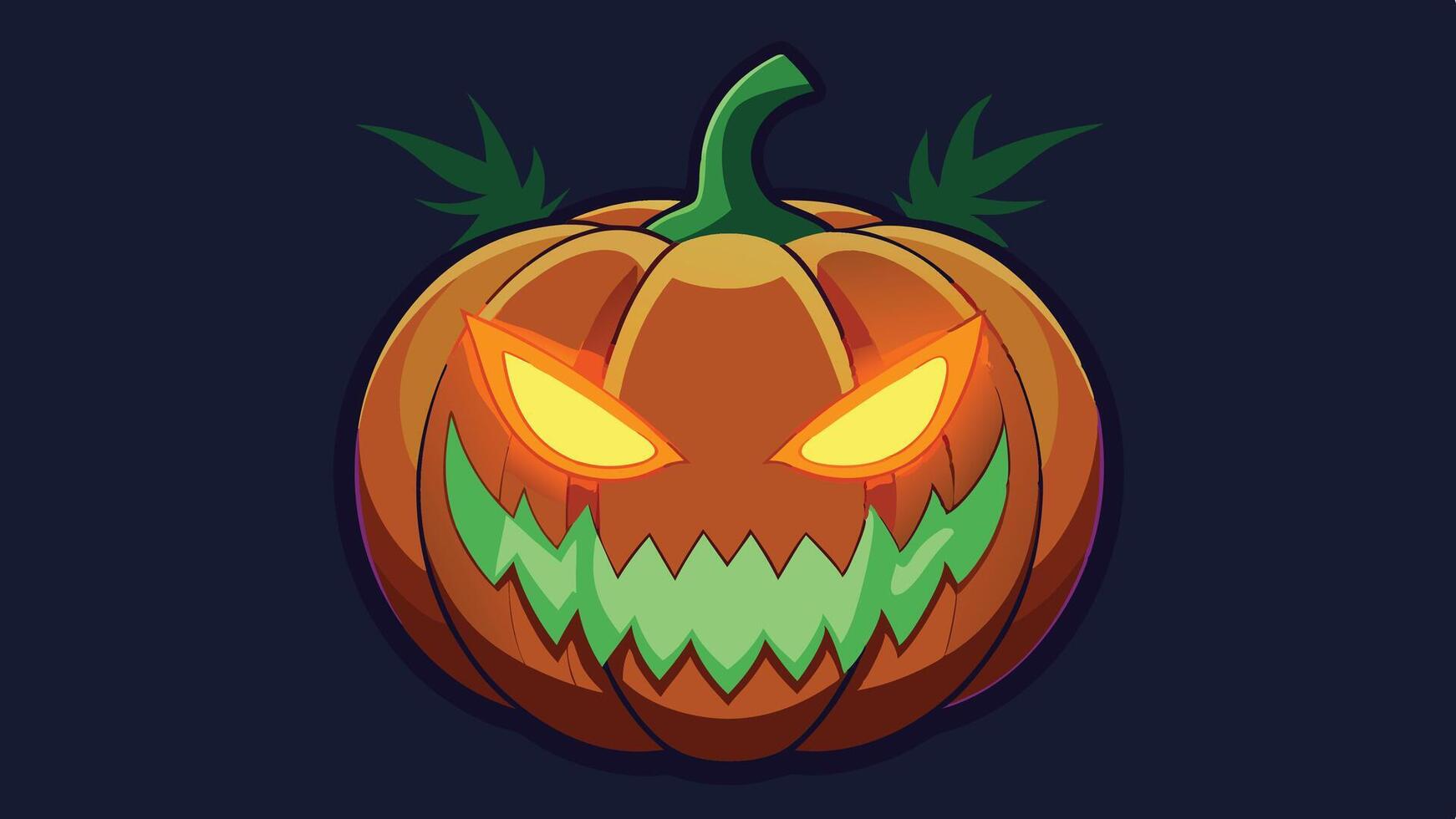 A sinister jack-o -lantern with glowing eyes and a jagged grin, set against a dark background, captures the spooky essence of Halloween celebrations vector