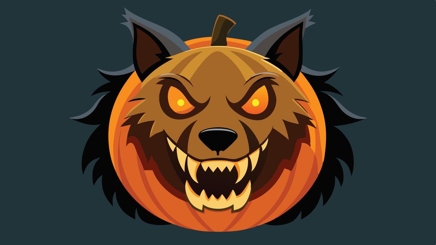 A fierce werewolf emerging from a carved pumpkin, showcasing its menacing expression during a Halloween celebration vector