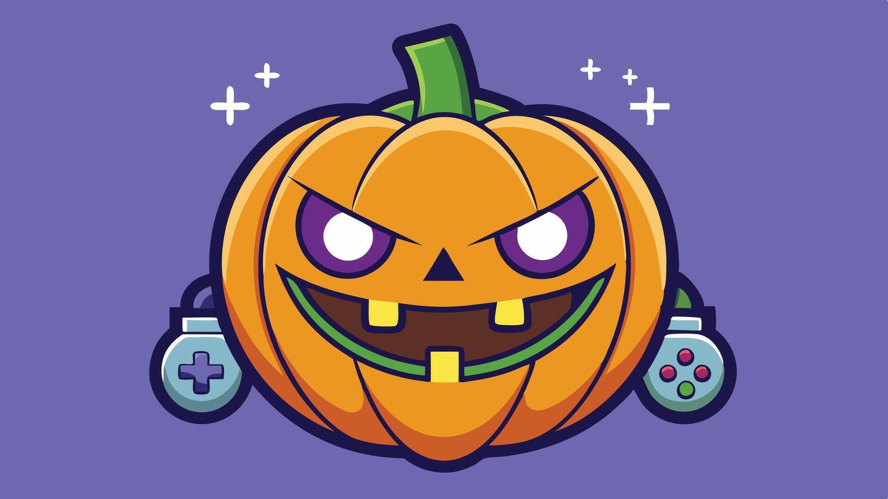 A cheerful pumpkin character holding two potions, surrounded by a bright green background, captures a festive autumn spirit with playful elements and vibrant colors vector