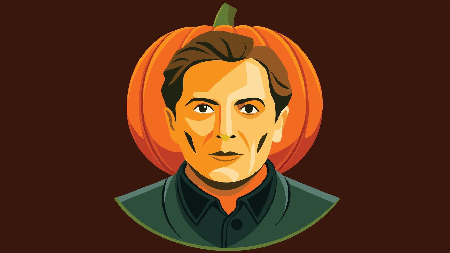 A cheerful cartoon character peeking out from a carved pumpkin against an orange background, embodying the spirit of Halloween festivities and autumn celebrations vector
